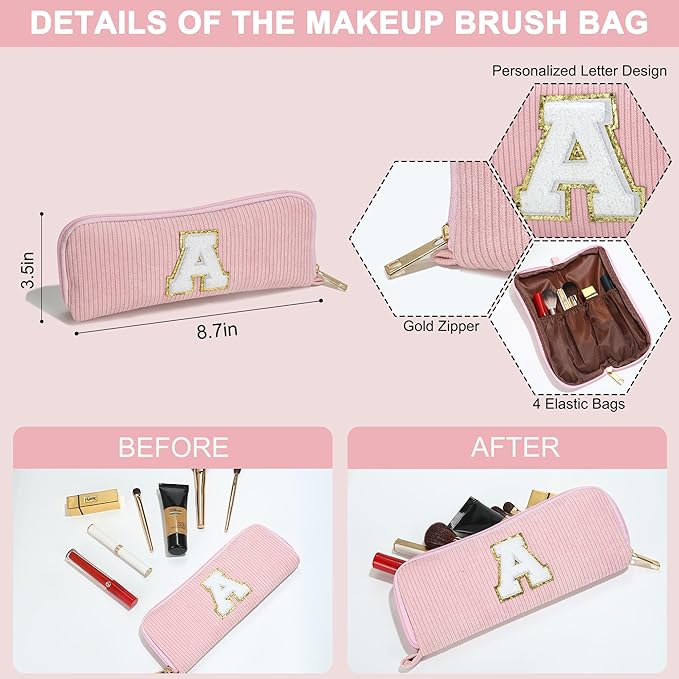 YOOLIFE Initial Travel Makeup Bag Cosmetic Bag - Teen Girl Gifts Trendy Stuff Friend Birthday Gifts for Women Teen Girl Kids