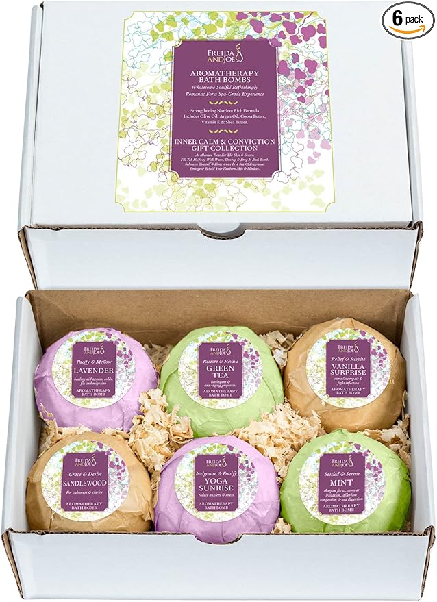 Luxury Aromatherapy Bath Bombs: Deep Body Relaxation Deluxe Gift Set with 6 x 100g Relaxing and Calming Scents