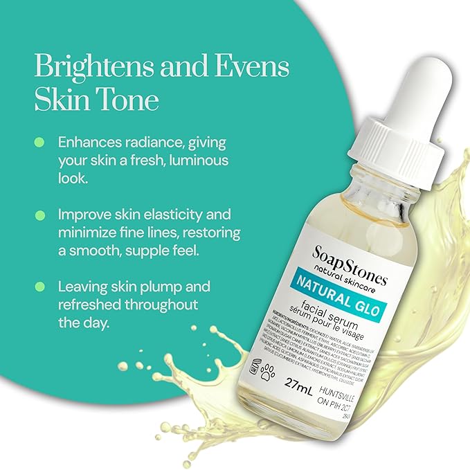Soapstones Natural Glo Facial Serum - Niacinamide and Hyaluronic Acid Vitamin C Serum - Bilberry, Sugar Cane, Maple, Lemon and Orange Extracts Infused Face Serum