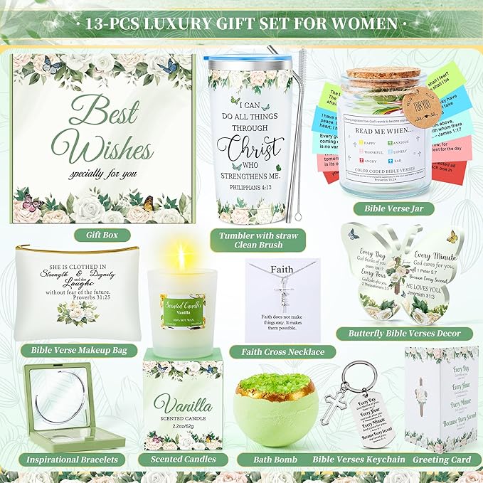 13PCS Self Care Gifts for Women, Christian Gifts for Women Faith, Birthday Gifts Get Well Soon Gifts Basket,Care Package Gifts for Mom Wife Her Sister Best Friends, Mothers Day Gifts for Mom