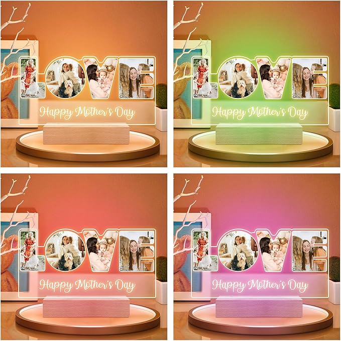 Custom LOVE Picture Frame with Photo, Personalized Photo Frame with Night Light, Customized Picture Frames, Personalized Christmas Mothers Day Birthday Gifts for Mom