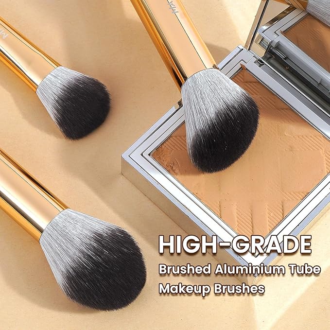 MAANGE 14-Piece Makeup Brush Set with Aluminum Ferrule- Premium Synthetic Makeup Brushes Kit Foundation Powder Brush Eye Shadow for Beginners & Professionals(Gold and Silver)