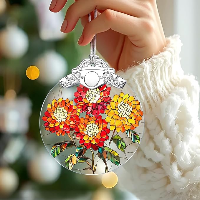 Christmas Ornaments: Stained Glass-Style October Birth Flower Ornament – Christmas Tree Decorations, Holiday Party Gifts, Mother's Day & Birthday Gifts for Women, Mom & Grandma | Birth Flower Gift