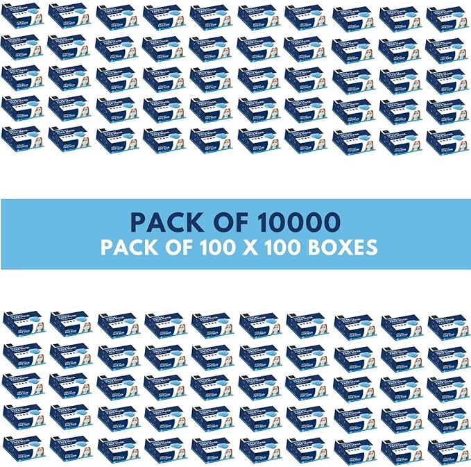 Disposable Face Mask | Pack of 10000 | Safety Face Mask | Non Woven Thick 3-Layer Breathable Mask | Adjustable Earloop, Mouth and Nose Protection | Dust Mask | Masks for Facial Cover