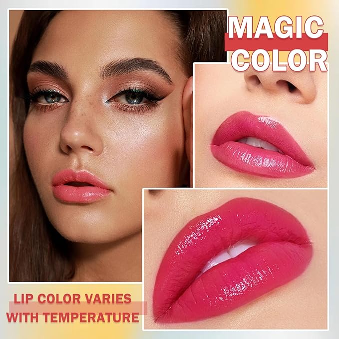 3PCS Aloe Vera Color Changing Lipstick Set,Magic Jelly Lipstick Long Lasting Highly Pigmented Color Change Lip Gloss,Waterproof Lips Moisturizer Non-Sticky Cup Tinted Lip Balm Stain Makeup Set