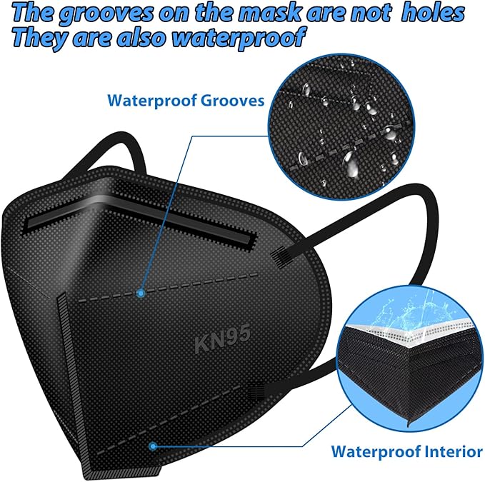 OKIAAS 25 Pack KN95 Face Mask, 5-Layer masks disposable kn95 Black,Face Protection Against PM2.5, Dust, Pollen and Haze, for Women, Men