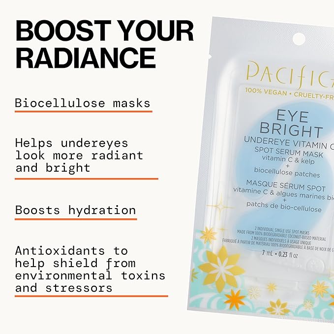 Pacifica Undereye Spot Serum Mask – Bright Eye Vitamin C Mask for Dark Circles & Hydration, Brightening Under Eye Treatment, Vegan & Cruelty-Free, 4 Pack
