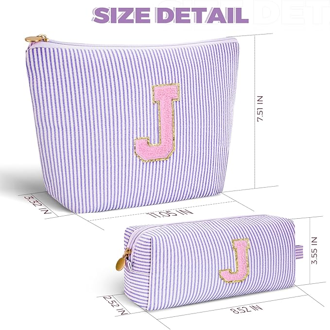 Monogrammed Gifts for Women - Cosmetic Bag for Teen,Initial Cute Makeup Bag Set for Women,Trendy Pouch for Niece Sister Friend Female Her,Birthday Gifts for Daughter - Lavender,J