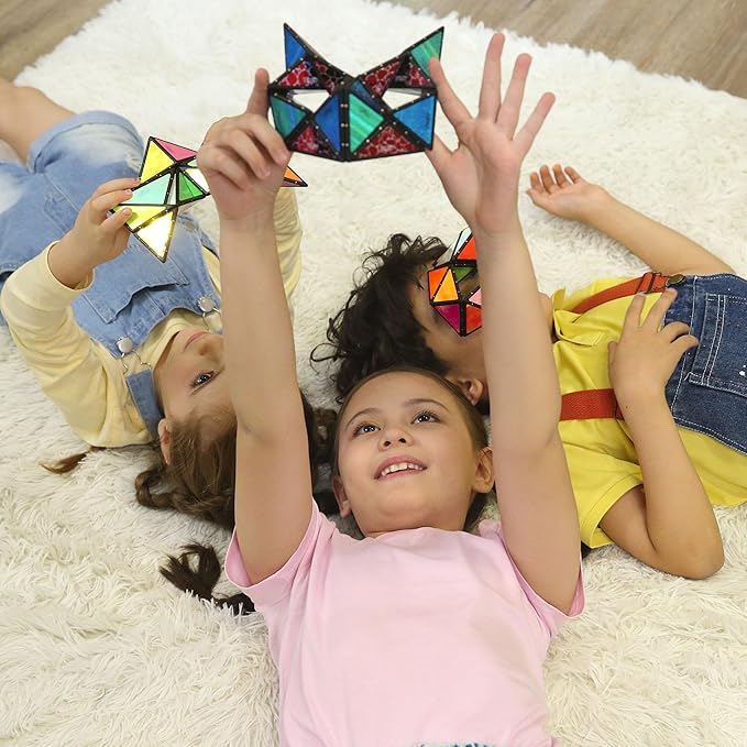 TOSY Magnet Pyramid Glow - 1 Cube Transforms into 1 Billion Shapes, 12 Pieces, 243 Rare Earth Magnets, Glowing, Holographic Design Magnet Tiles Creative Puzzle STEM/STEAM Toy, 2-Pack