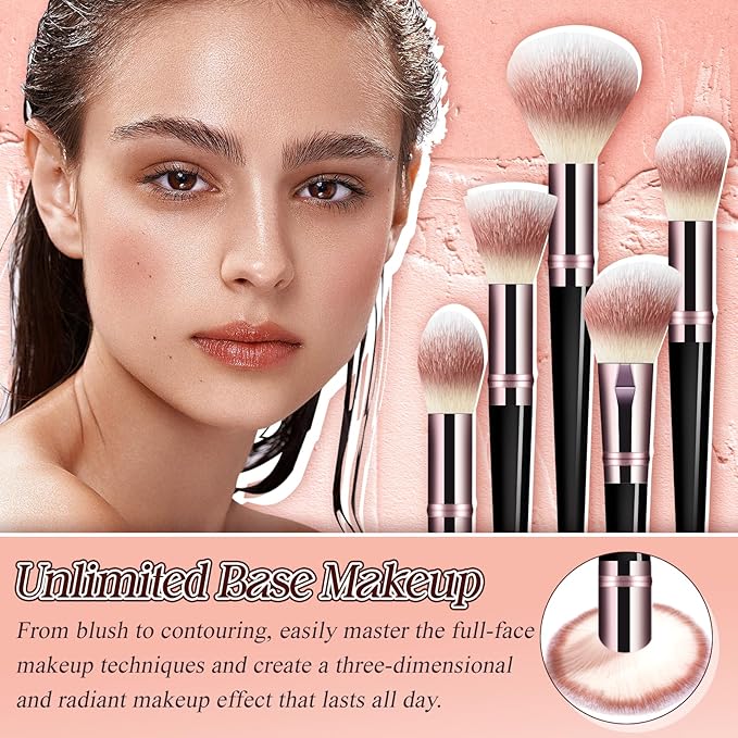 Makeup Brush Set, Premium Synthetic 10 PCS Makeup Brushes, Travel Makeup Brush Set with Soft Hairs, Makeup Brushes Set Professional for Blush, Eyeliner, Eyeshadow, Concealer, and Foundation (Black)