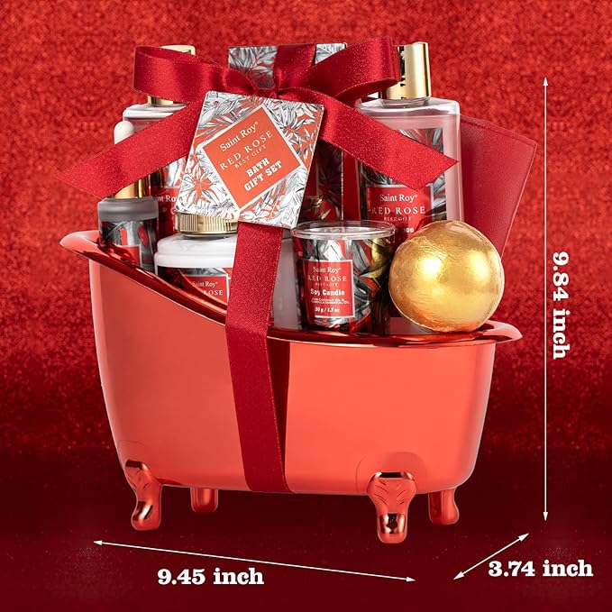 Christmas Spa Gift Set For Women, Birthday Gifts for Her, Spa Gift Basket for Women, Red Rose Bath and Body in Floral Scents Bath Kits, Home Spa Gift Basket, Bath Spa Kit for Mothers day Bath Lotion