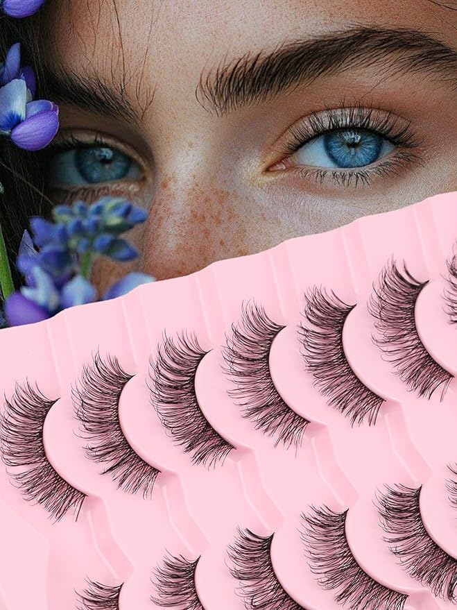 Natural Lashes Fake Eyelashes Pack C Curl Strip Lashes 13MM False Eyelashes Natural Looking 3D Volume Lash thin Band Eyelash Pack 7 Pair Siligli