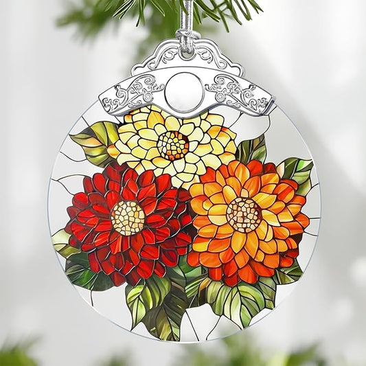 Christmas Ornaments: Stained Glass-Style November Birth Flower Ornament – Christmas Tree Decorations, Holiday Party Gifts, Mother's Day & Birthday Gifts for Women, Mom & Grandma | Birth Flower Gift