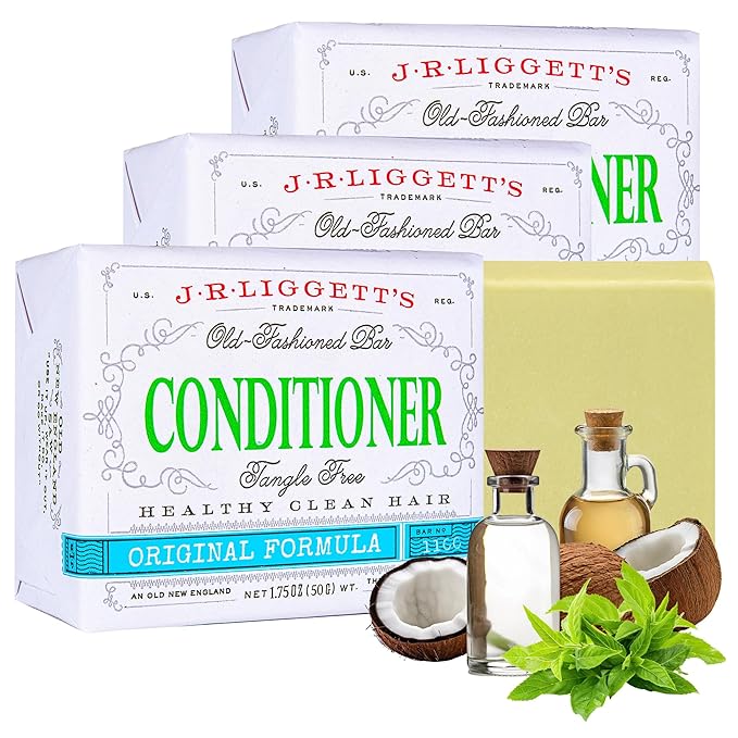 J·R·LIGGETT'S Hair Conditioner Bar, Plant Based Ingredients, Zero Waste Biodegradable, Sulfate & Cruelty Free, Leaves Hair Healthy, Clean, Soft and Conditioned, Eco Friendly Set of Three 1.75oz