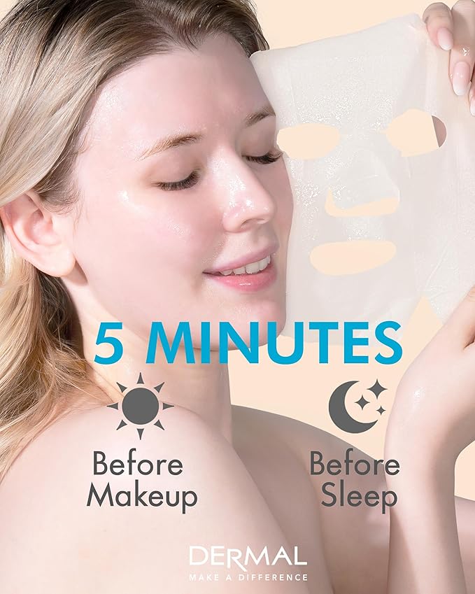 DERMAL Aqua Collagen Essence Full Face Facial Mask Sheet 23g Pak of 10