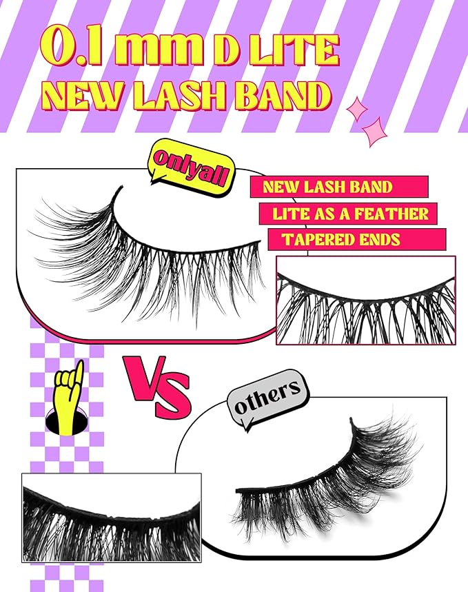 Onlyall Natural Lashes Wispy Lashes Natural Look False Eyelashes Natural Flared Eyelashes False Eye Lashes Soft Fluffy Lashes 7 Pairs D9 Natural Foxy-12mm