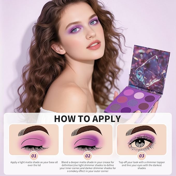 docolor Eyeshadow 9 Colors Purple Eyeshadow Palette High Pigmented Blendable Matte & Glitter Shimmer Finishes, Long Lasting Mauve Eye Makeup for Christmas Party Music Festivals