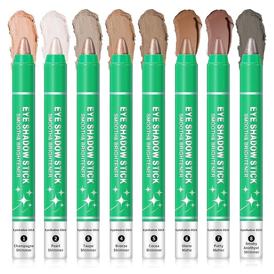 AWCCXMYM 8PCS Cream Eyeshadow Stick Set Smooth Brightener Shimmer Eye Shadow Sticks Long-Lasting Eyeshadow Pencil for Daily & Party Christmas Eye Makeup