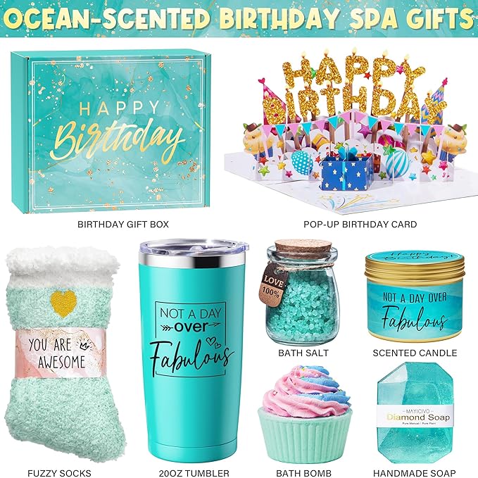 Birthday Gifts for Women Friendship, Ocean Relaxing Spa Gifts Basket Set for Women, Self Care Gifts Unique Happy Birthday Gift Idea for Mom Her Best Friends Sister Wife Girlfriend Coworker Teacher