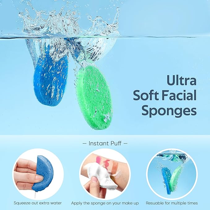 50-Colored Natural Compressed Facial Sponges, for Facial Cleansing, Reusable & Eco-Friendly, 50 PCS