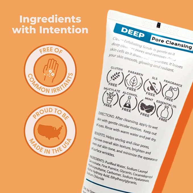 Cleure Hypoallergenic Exfoliating Facial Scrub, Free of Fragrance, Gluten, Paraben, Salicylate and Non-Comedogenic, Unscented, 4 oz