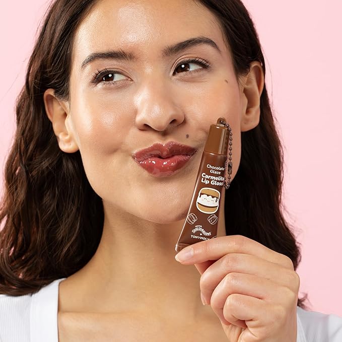 TONYMOLY x Squishmallows Lip Gloss Gift Set – 2pc Patty’s Strawberry Shortcake & Carmelita’s Chocolate Glaze Keychain Duo, Hydrating Gloss, Holiday Limited Edition
