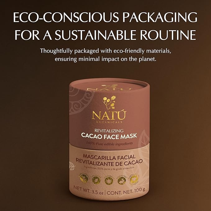 NATÚ BOTANICALS Revitalizing Cacao Hydrating Face Mask - Antioxidant Rich Moisturizing Face Mask with Indulgent Chocolate Scent - Calming, Soothing Facial Masks for Radiant & Glowing Skin 3.5oz