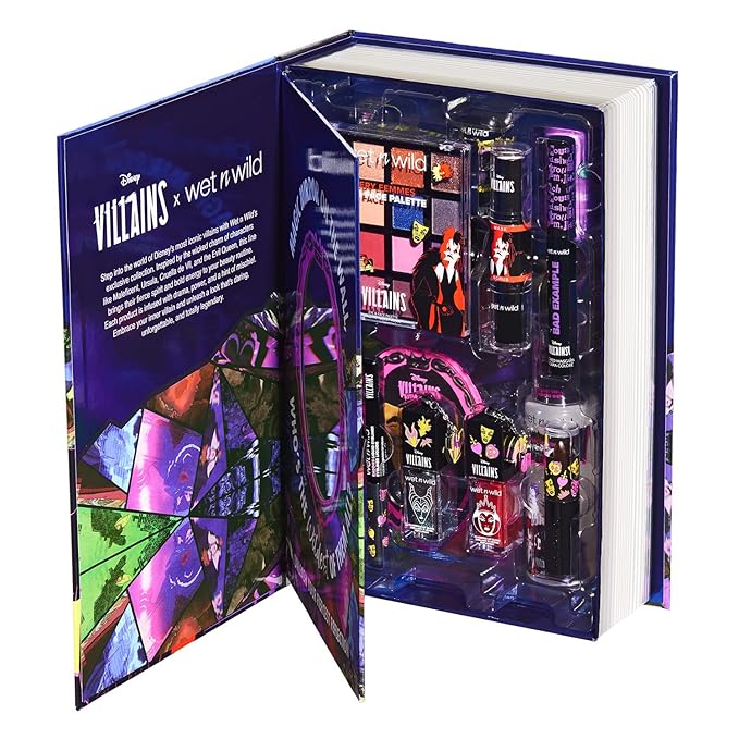 wet n wild Disney Villains PR Box, 14-Piece Makeup & Accessories Collection, Limited Edition Storybook Set, Cruelty-Free