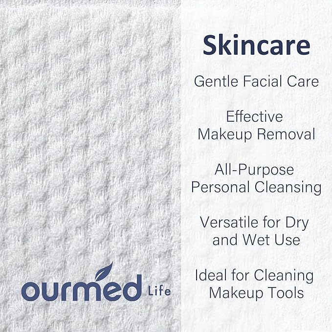 Ourmed Life Face Towels, Thicker Disposable Biodegradable Clean Face Wipes for Sensitive Skin, Lint- free Face Cloths for Makeup Remover, Skincare and Women Cleaning, Dry Wipes, 240 Count Dot Texture