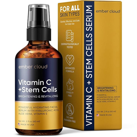 Vitamin C Serum for Face & Eyes (2Oz) with Hyaluronic Acid, Stem Cells, Vitamin E, Aloe Vera - Supports Skin Health & Even Tone