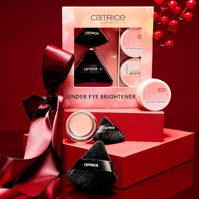 Catrice | Holiday Gift Set Under Eye Brightener & Setting Powder in 010 Light Rose + Magic Perfector Powder Puff Duo | Bright, Smooth & Long-Wear Finish