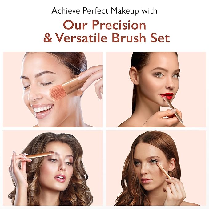 Travel Makeup Brushes Set, Easy Taken 5pcs Mini Makeup Brushes Kit with mirror, ON-THE-GO, Makeup Set for Beauty Blender, Get Glam On-the-Go! brown