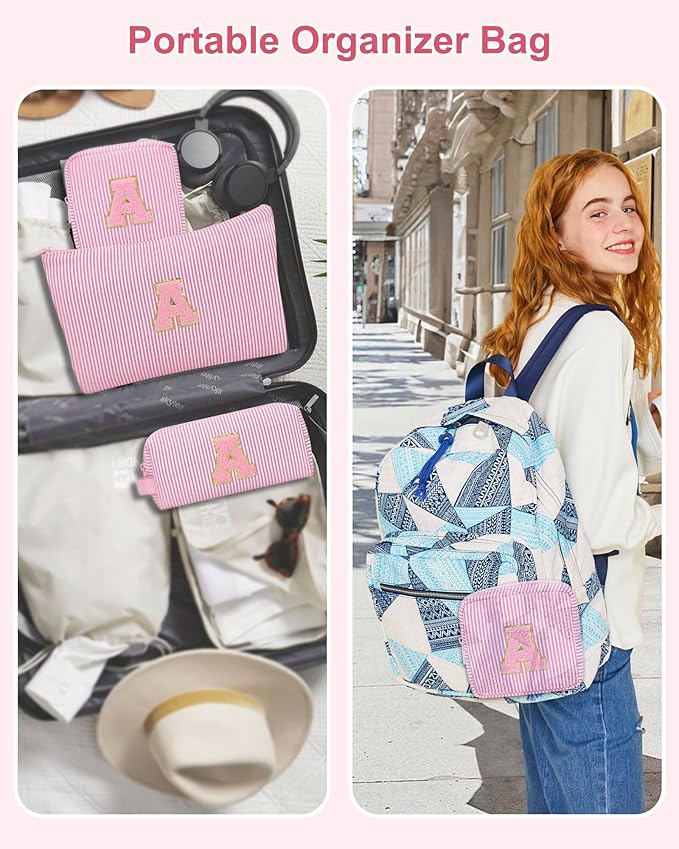 MONSTINA Personalized Initial Makeup Bag for Women,Make Up Case for Girlfriend Bridesmaid Wife,|Personalized Gifts for Women Friends|Cute Toiletry Make Up Traveling Stuff Organizer,Pink X