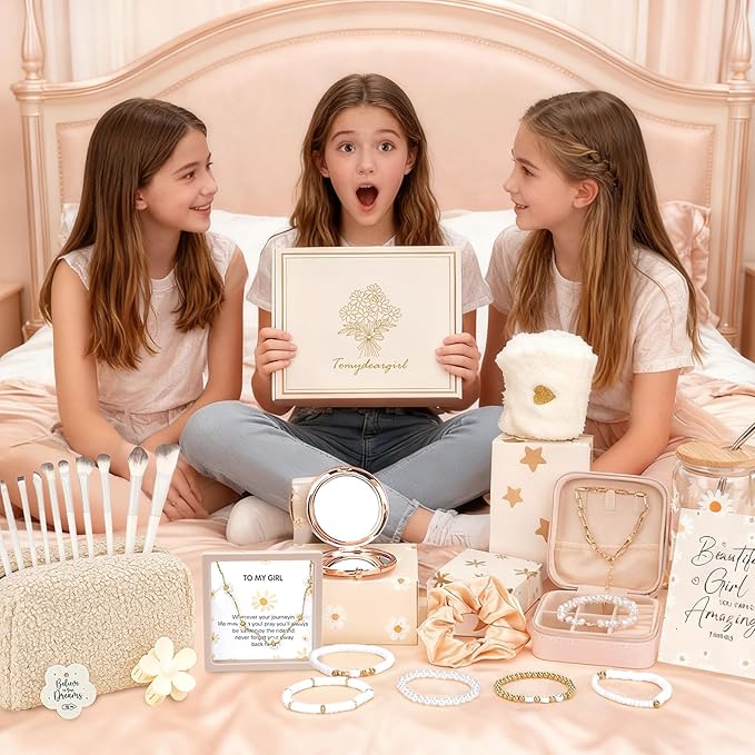 Set of 9 Individually Wrapped Teen Girl Gifts Trendy Stuff, Cute & Practical, Christmas/Birthday Gift for Granddaughter Daughter Niece Ages 8-16, with Empowering Tasks(Cream)