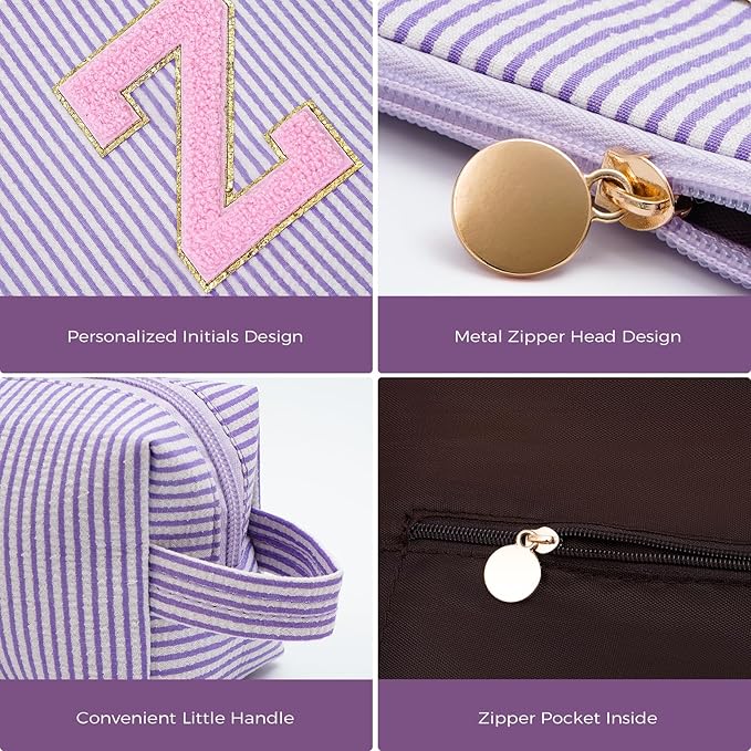 Personalized Makeup Bag for Women Girls - Fashion Cosmetic Bag Trendy Travel Toiletry Bag with Initials Letter - Teen Gifts - Lavender,Z