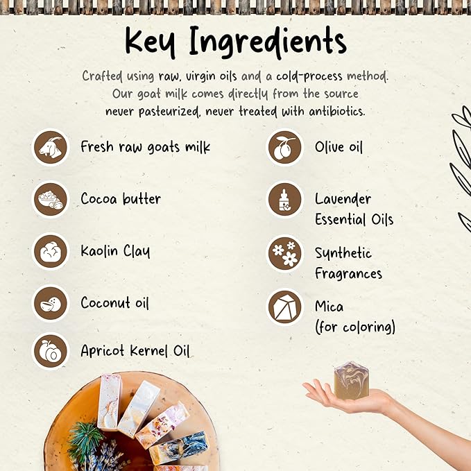 Goat Milk Soap Bar for Face & Body | Lavender Soap with Essential Oils & Fragrance Oils | Moisturizing Vitamin-Rich Skincare – Lavender 3 Pack