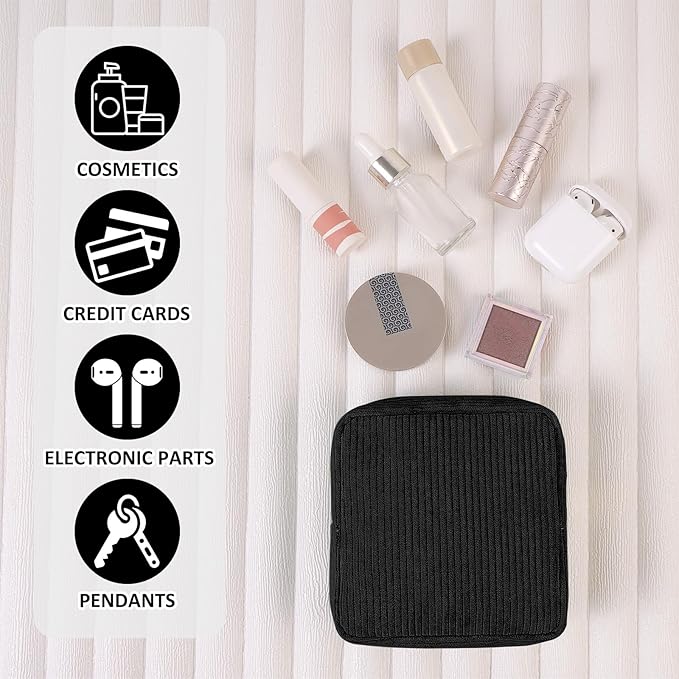 MAGEFY Small Makeup Bag for Purse Mini Cosmetics Bag Corduroy Cute Cosmetic Pouch for Women with Slip-in Pockets