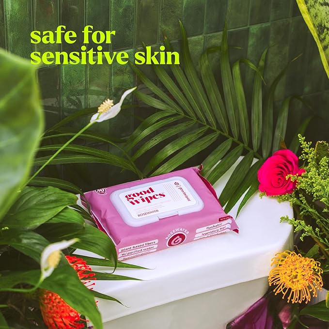 goodwipes Flushable Wipes Travel Size - Extra Large Adult Wet Wipe - On-the-Go Portable Wipes - Sewer & Septic Safe - Hygiene Essentials - Shea Coco & Rosewater, 108 Count (6 Packs)