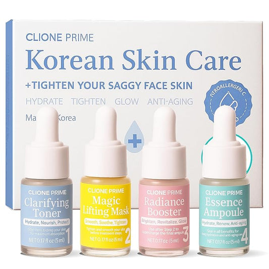 Korean Skin Care Set For Women - Gift For Women Korean Anti Aging Skin Care Products Lifting, Firmness & Hydration Essence, Mask, Booster & Ampoule Set for Radiant Smooth Looking Skin