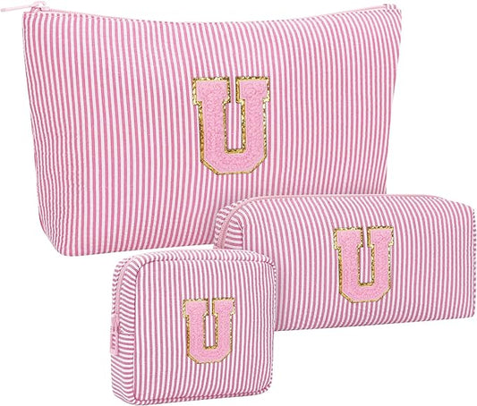 MONSTINA Period Bag Sanitary Napkin Storage Bag|Tampon Pouch Portable Feminine Care First Period Kit for Teen Girls Women Gift for Her Monogram Initial Cute Toiletry Bag,3PCS,Pink U