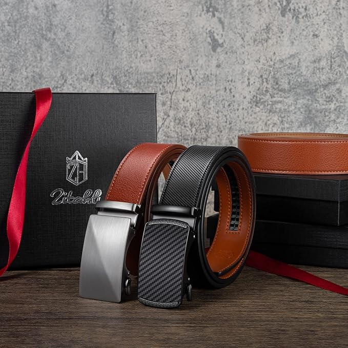 Zitahli Ratchet Belt for Men - 2 Packs Leather Mens belt For Gift Men Dress and Casual,Trim to Fit