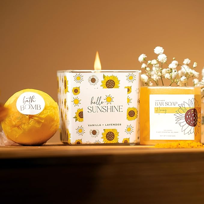 The Love Crate Co Gift Baskets for Women, Unique Birthday Gifts, Best Friend Birthday Gift, Get Well Soon, Sending Sunshine Sunflower Gifts for Women, Thinking of You Care Package