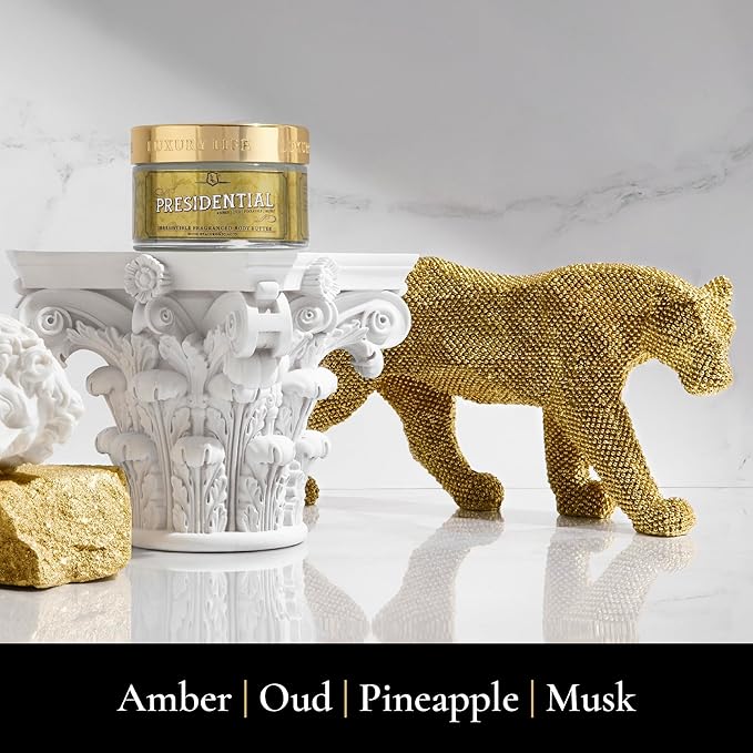 LUXURY LIFE BUTTER - Irresistibly Scented Body Butter with Hyaluronic Acid for Ultimate Moisture. Hydrates for a Non-Greasy Glamorous Glow (Presidential, Peach Smoke, Warm Compliments 5 oz)
