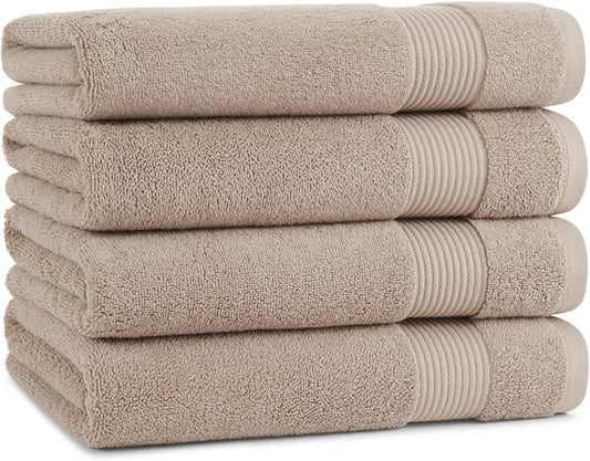 Arkwright Bath Towels Set of 4 - Super Soft 100% Cotton, 600 GSM Quick Dry & Absorbent, Luxury Bathroom Essentials for Hotels, Spa, Hosts, and Vacation Rentals, Latte Beige