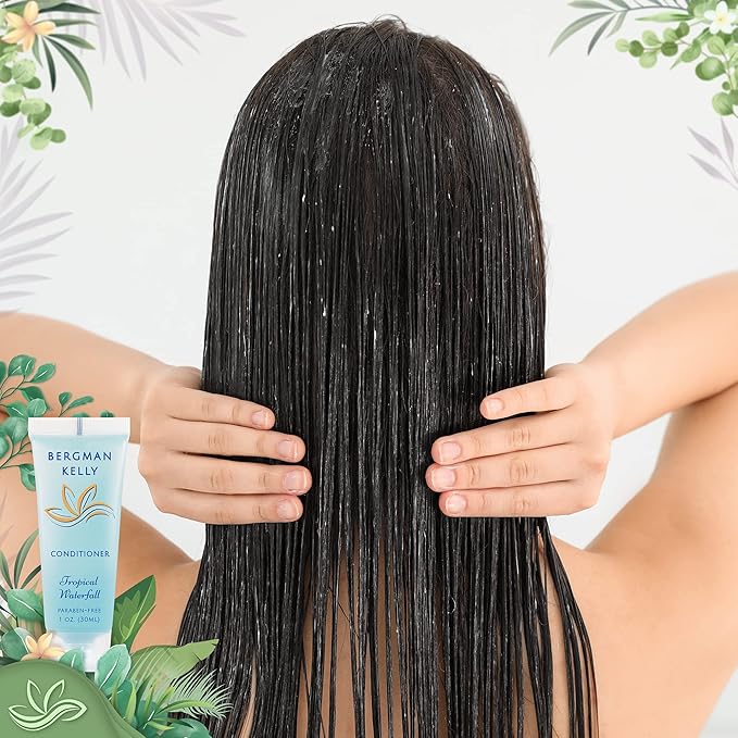 BERGMAN KELLY Hotel Toiletries Bundle (Tropical Waterfall, 1 oz each, 200 Pieces) 4-Piece Set: 50 Rectangular Bar Soap, 50 Shampoo, 50 Conditioner & 50 Body Lotion - Bulk Mini Guest Amenities