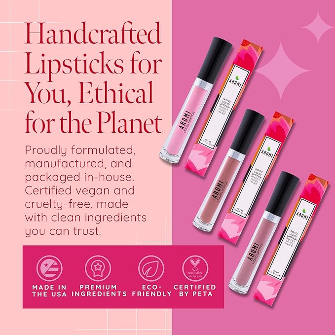 Aromi Matte Liquid Lipstick | Long-Lasting, Dusty Rose Lip Color, Waterproof, Rosy Nude Shade, Vegan Makeup, Cruelty-free (Berry Nude)