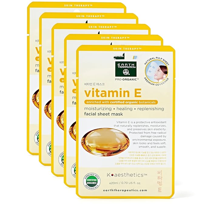 Earth Therapeutics Vitamin E Face Mask – Moisturize & Replenish your Face – Preserve Skin Elasticity -Certified Organic Facial Masks