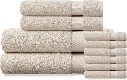 Delara Organic Cotton Luxuriously Plush Bath Towel 10 Piece Set|GOTS & Oeko-TEX Certified|Premium Hotel Quality Towels|Feather Touch Technology|650 GSM Long Staple|Soft, Quick Dry & Ultra-Absorbent