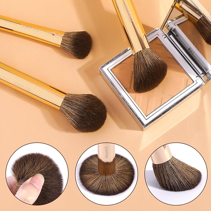 MAANGE 14-Piece Makeup Brush Set with Aluminum Ferrule- Premium Synthetic Makeup Brushes Kit Foundation Powder Brush Eye Shadow for Beginners & Professionals(Gold Coffee)