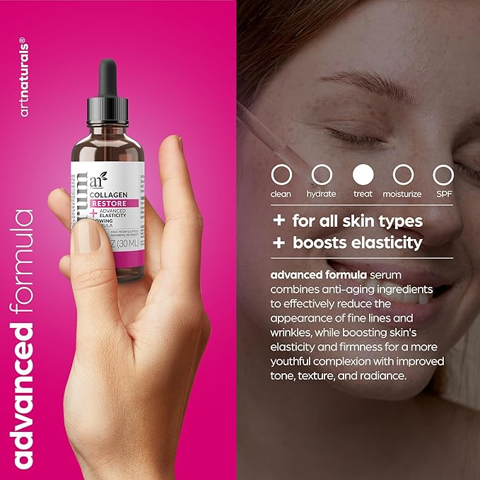 artnaturals Collagen Booster Serum for Face - Anti-Aging Reduces Wrinkles and Boosts Collagen - Heals and Repairs Skin - Improves Tone and Texture - Hyaluronic Acid & Vitamin E - 1 oz.